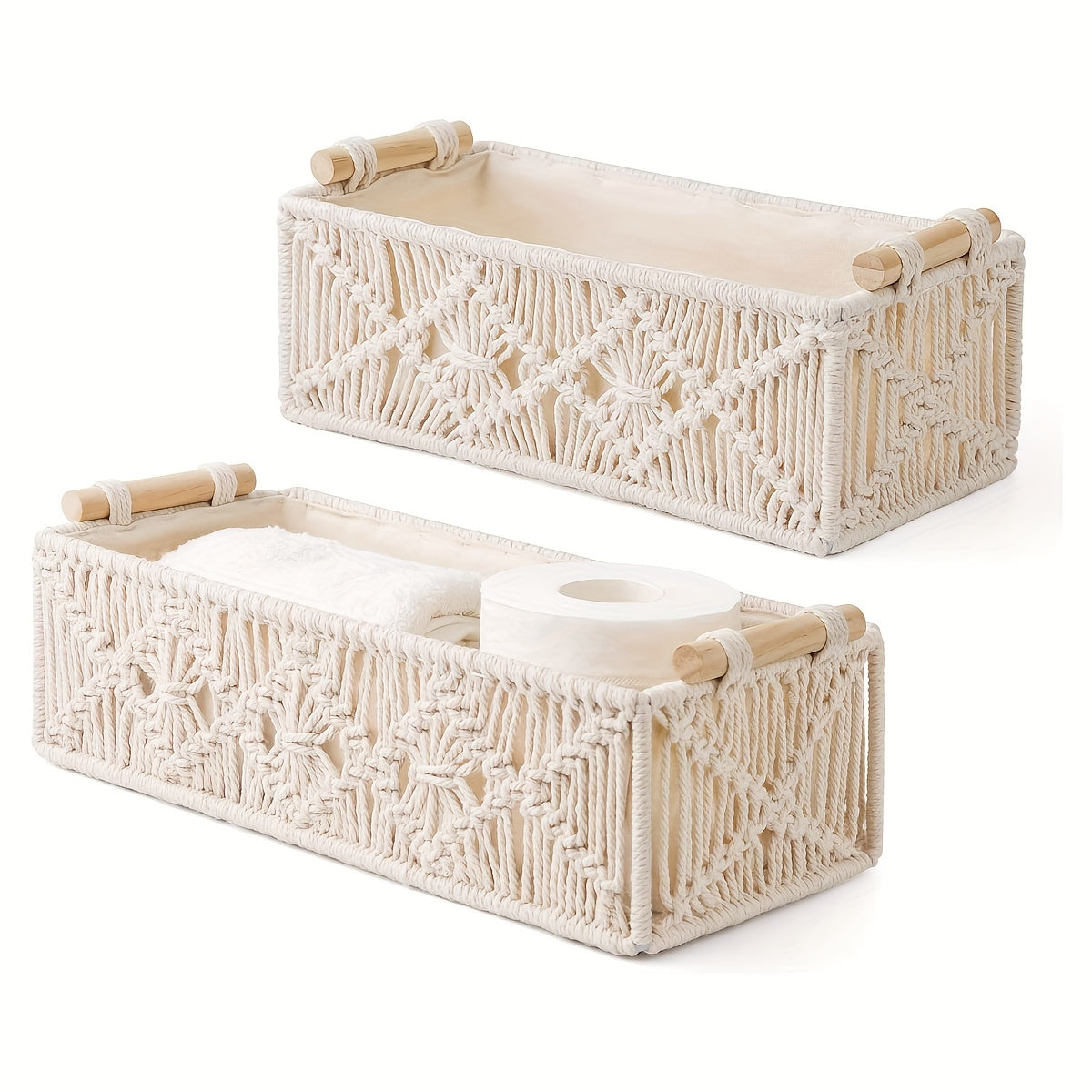Ensemble de 2 Panier de Rangement en Macramé Fait Main – Boho Chic Pour un Rangement Élégant