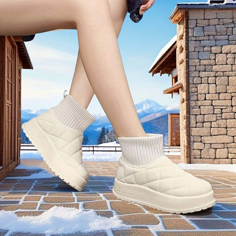 Bottes de Neige d'Hiver Montantes pour Femmes – Design Matelassé avec Isolation et Semelle en Caoutchouc Antidérapante