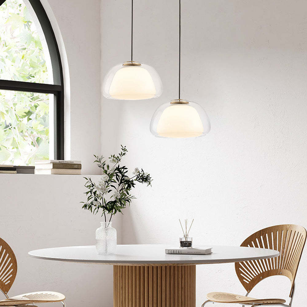 Lustre en Gelée Moderne – Abat-jour en Verre Blanc Élégant avec Longueur Suspendue Ajustable