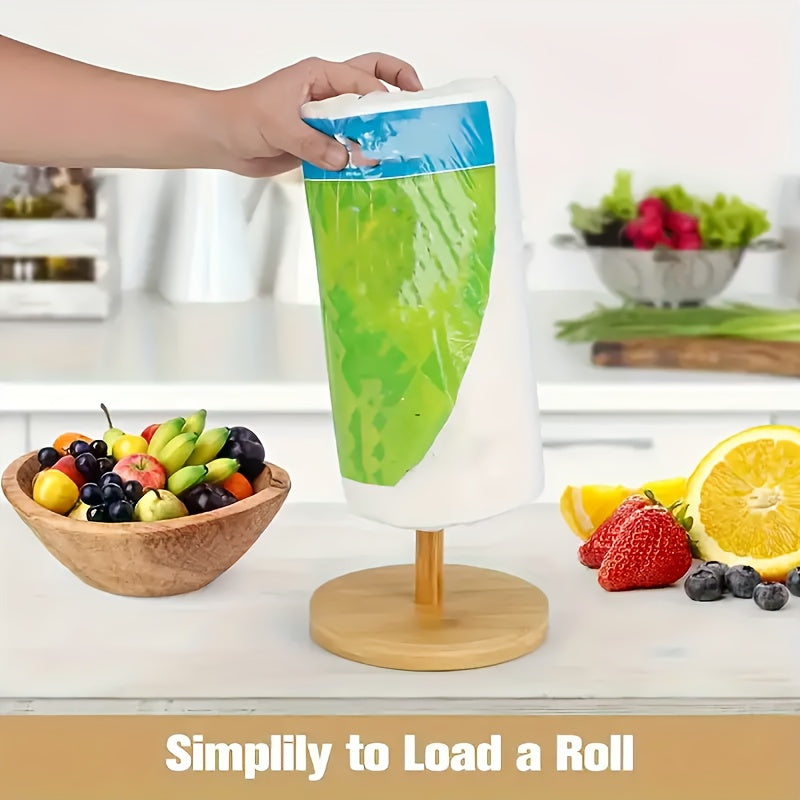 Support de Rouleau de Cuisine en Bambou avec Finition Naturelle – Élégant et Pratique pour le Comptoir