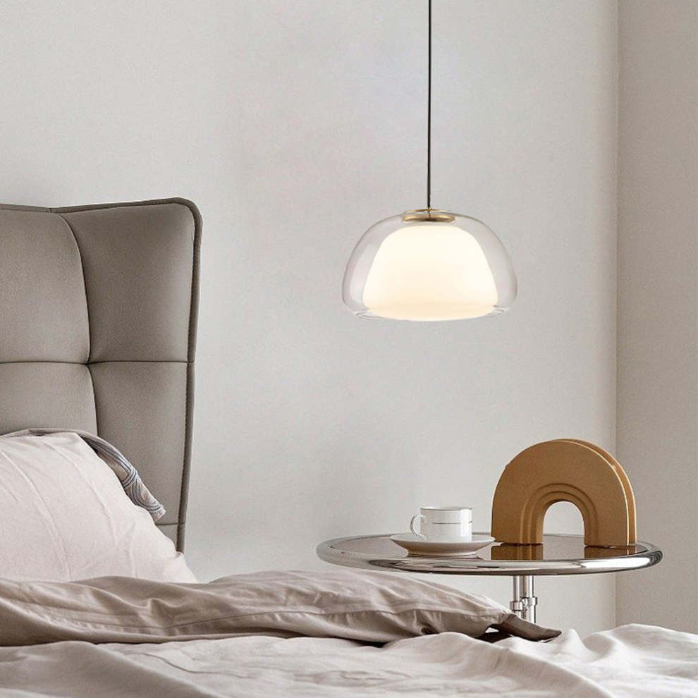 Lustre en Gelée Moderne – Abat-jour en Verre Blanc Élégant avec Longueur Suspendue Ajustable