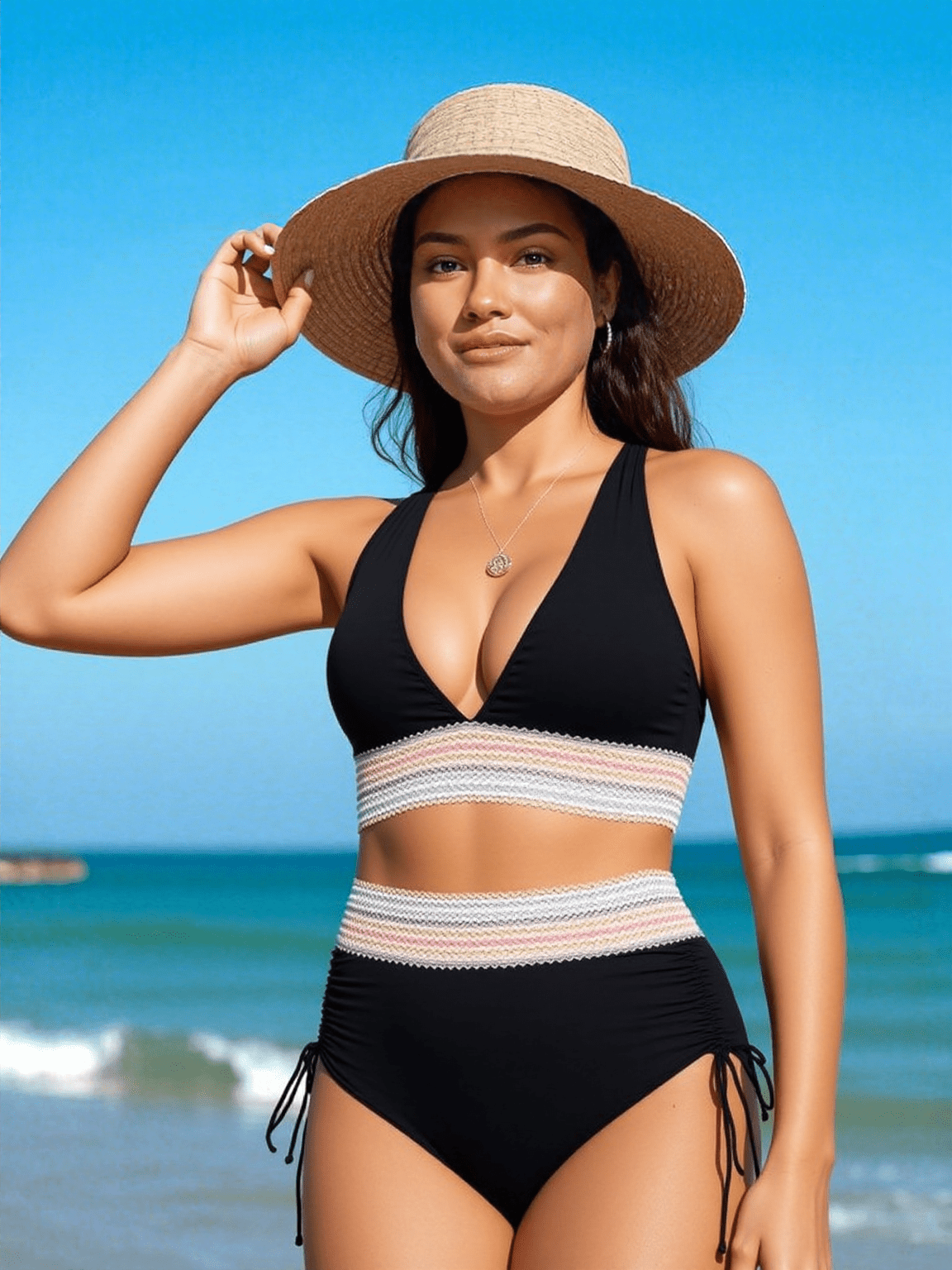 Bikini élégant, taille haute, sculptant