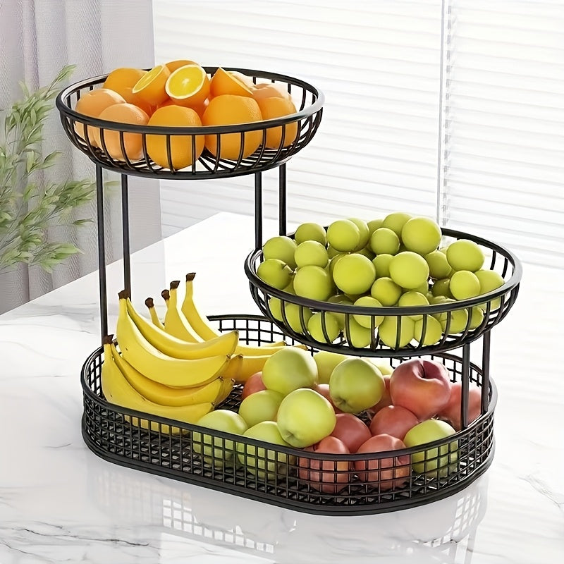 Élégant présentoir à fruits en métal à 2 niveaux GildedHaven | Présentation éblouissante des fruits et des collations, rehaussant l'esthétique de votre cuisine et de votre salon