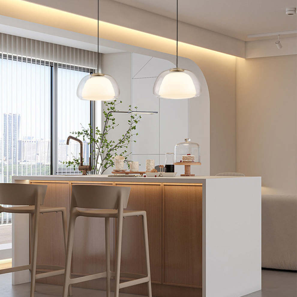 Lustre en Gelée Moderne – Abat-jour en Verre Blanc Élégant avec Longueur Suspendue Ajustable