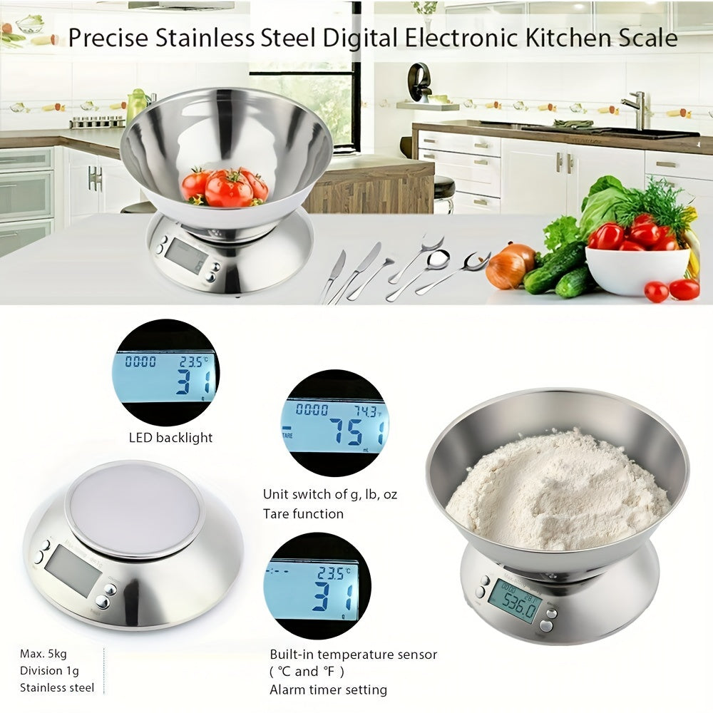 Balance de Cuisine Numérique avec Plateau en Acier Inoxydable – Précision avec Capteur de Température et Fonction Minuteur pour la Pâtisserie et la Cuisine
