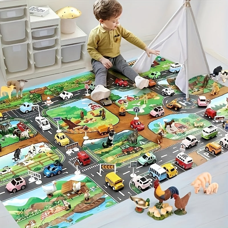 Tapis de Jeu Interactif Aventure – Découvrez la Ferme et la Circulation avec des Jouets