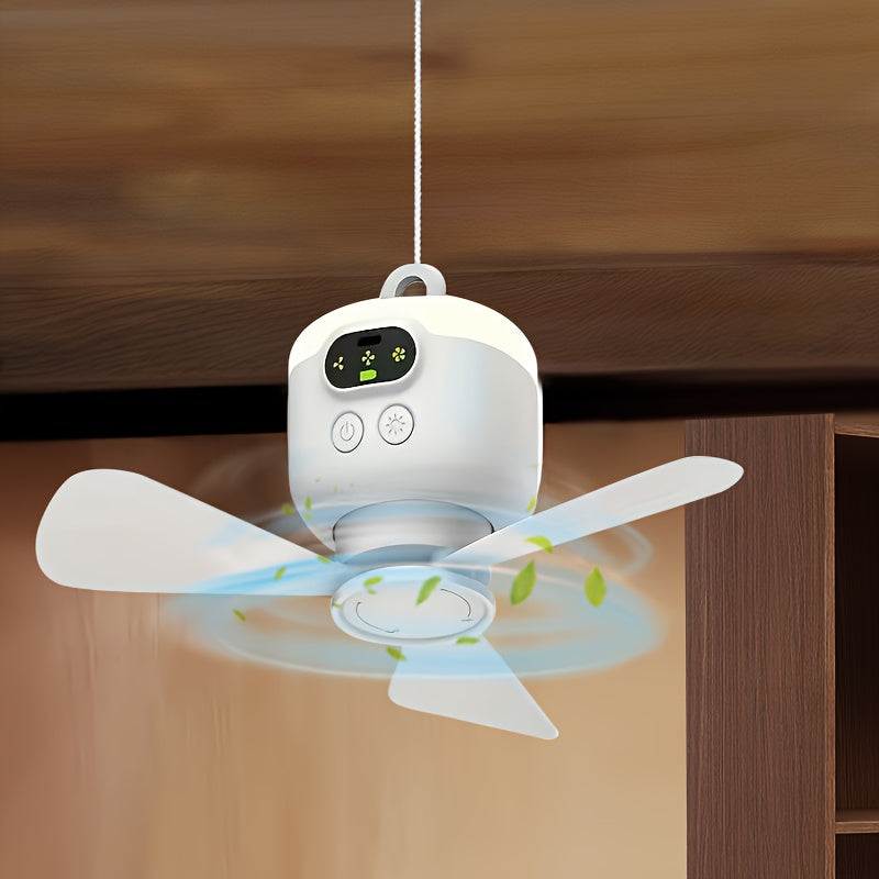 Ventilateur Suspendu USB Rechargeable – Portable avec Lumière LED