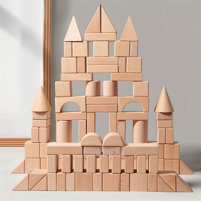 Ensemble de Blocs de Construction en Bois Naturel - Pour un Jeu Créatif et Éducatif