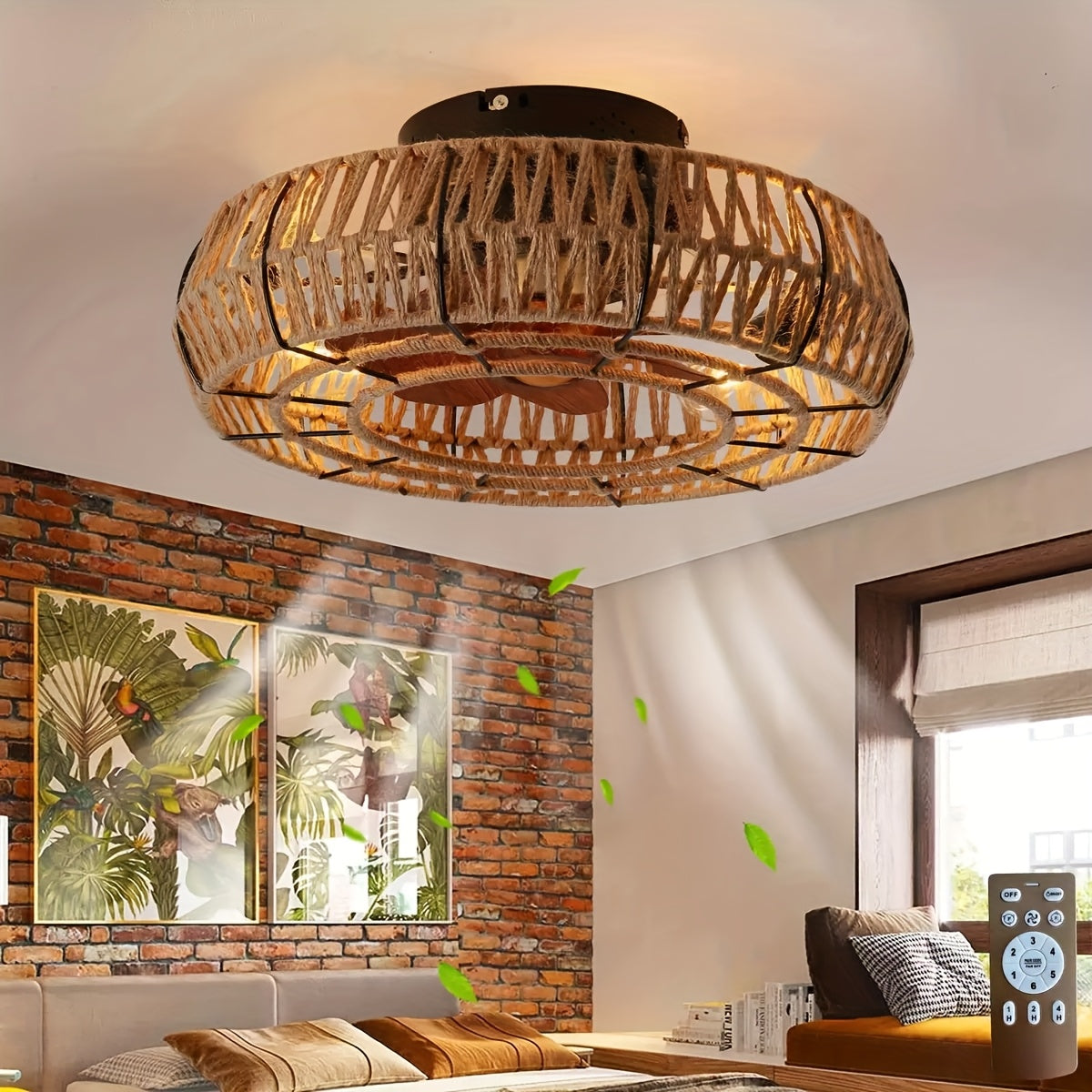 Ventilateur de Plafond en Rotin Tissé à la Main – Style Zen et Fonctionnalité