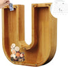 Tirelire TreasureNest | Tirelire en bois personnalisée avec des motifs de lettres de l'alphabet