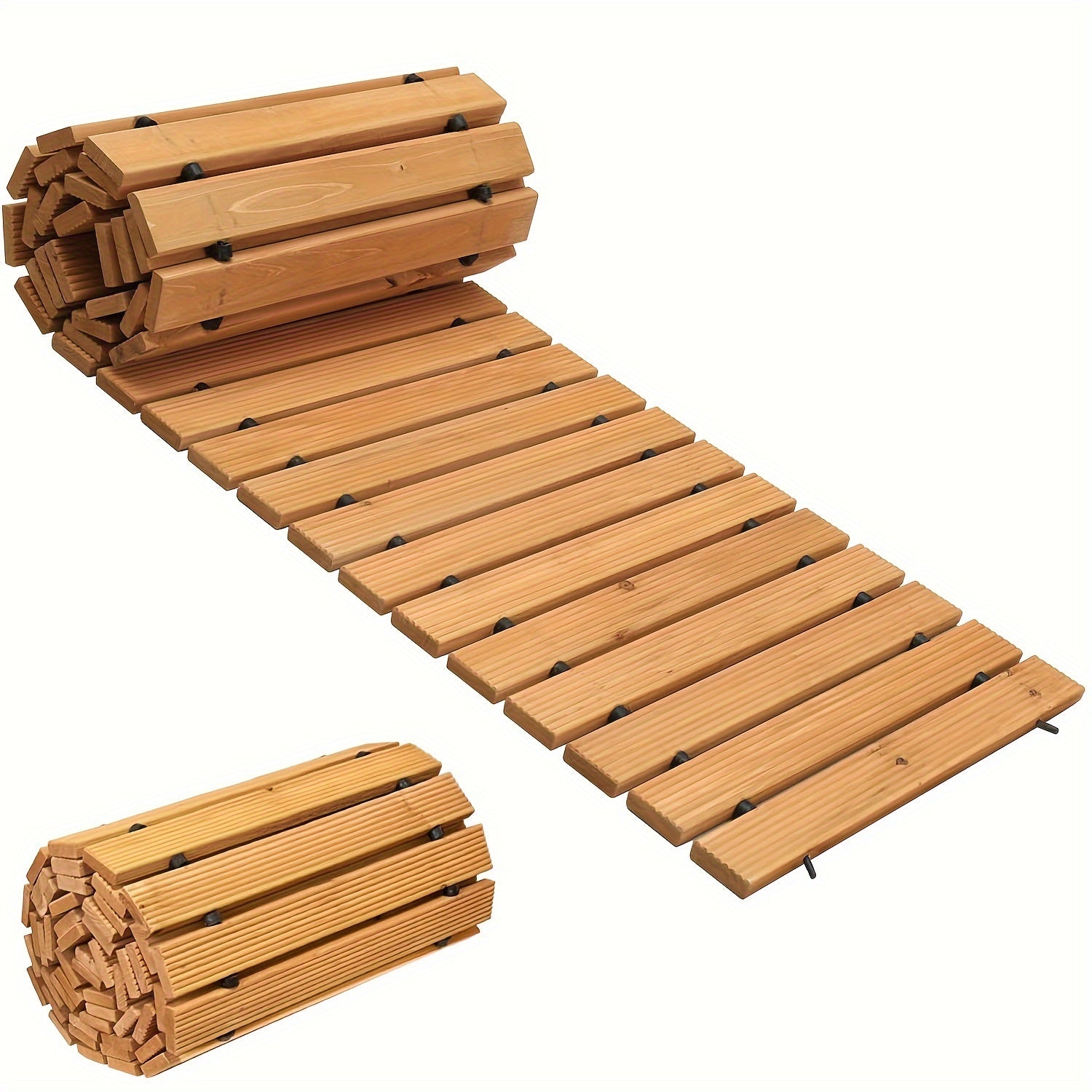 Tapis de Chemin en Bois Roulable – Tapis Durable pour l'Extérieur avec Protection Antidérapante