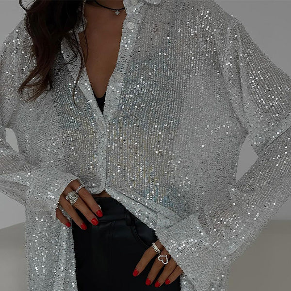 Blouse Lâche avec Paillettes Brillantes – Celeste