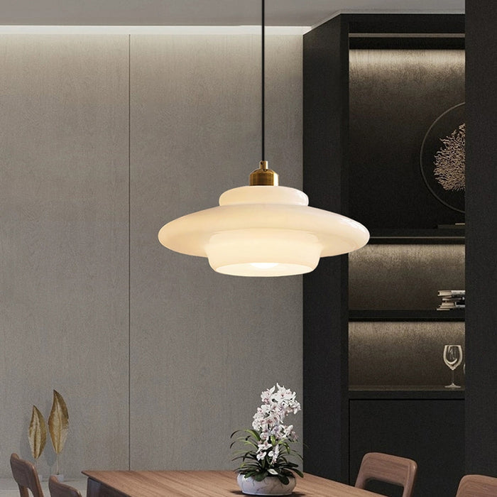 Suspension en Verre Blanc Laiton | Design Mid-Century Moderne | Variétés de Diamètre | Longueur de Suspension Réglable | Verre et Laiton | Convient pour 110V-120V | Élément Élégant pour Intérieur