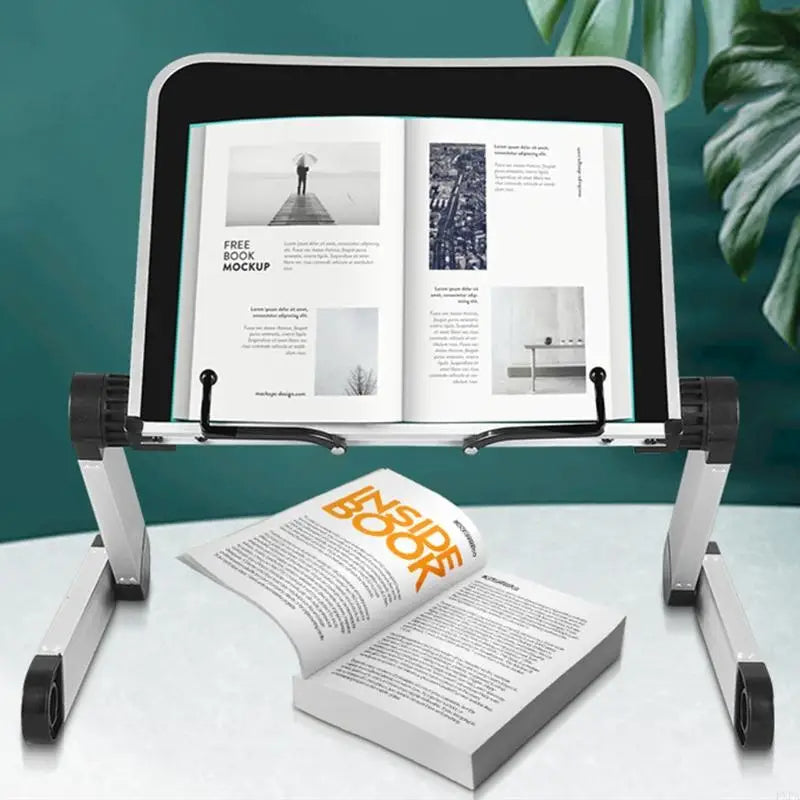 Support de livre réglable pour bureau – Support de lecture pliable à 360° avec clips pour études, livres de cuisine et organisation de bureau