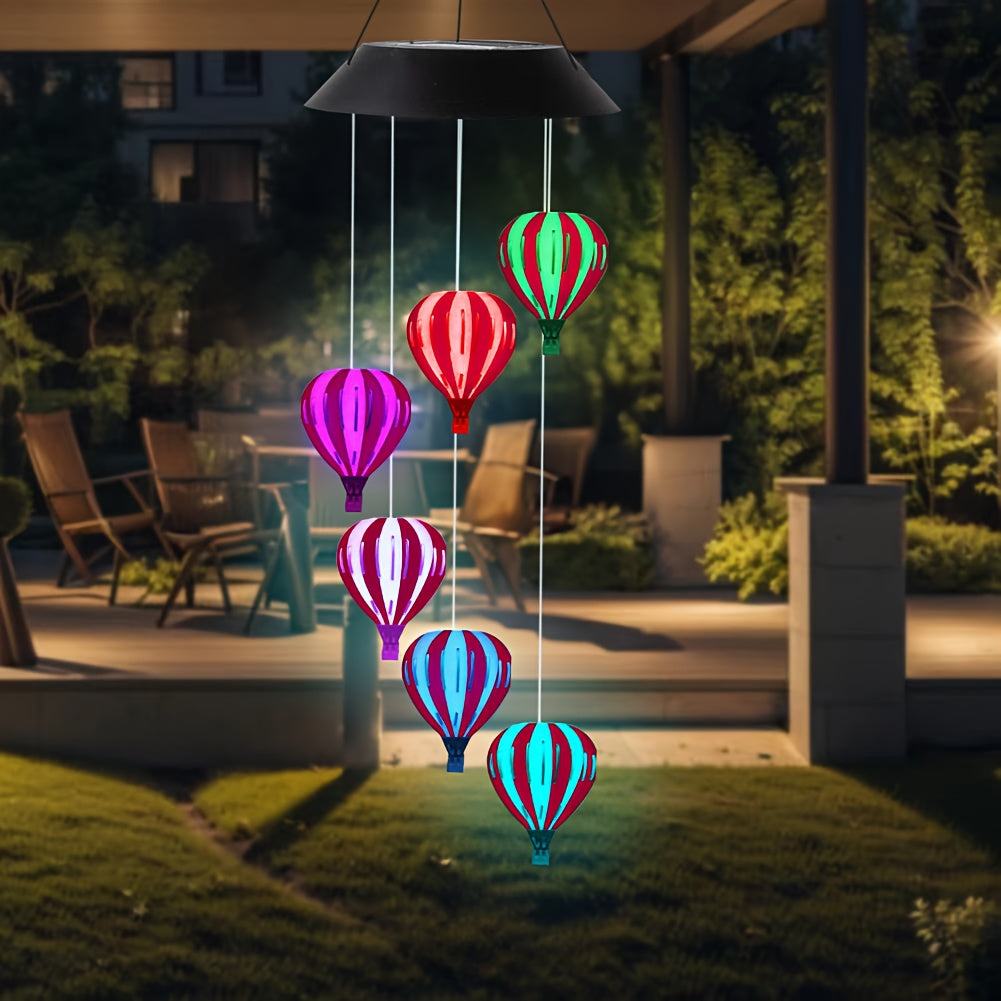 LuxeBreeze Carillon Éolien en Forme de Montgolfière Solaire | Décor en fer forgé enchanteur pour embellir les jardins, patios et célébrations féeriques