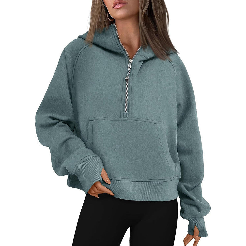 Sweat à Capuche Fleece à Demi-Zip – Pull Élégant pour Femmes pour des Tenues Confortables d'Automne/Hiver et des Couches de Streetwear