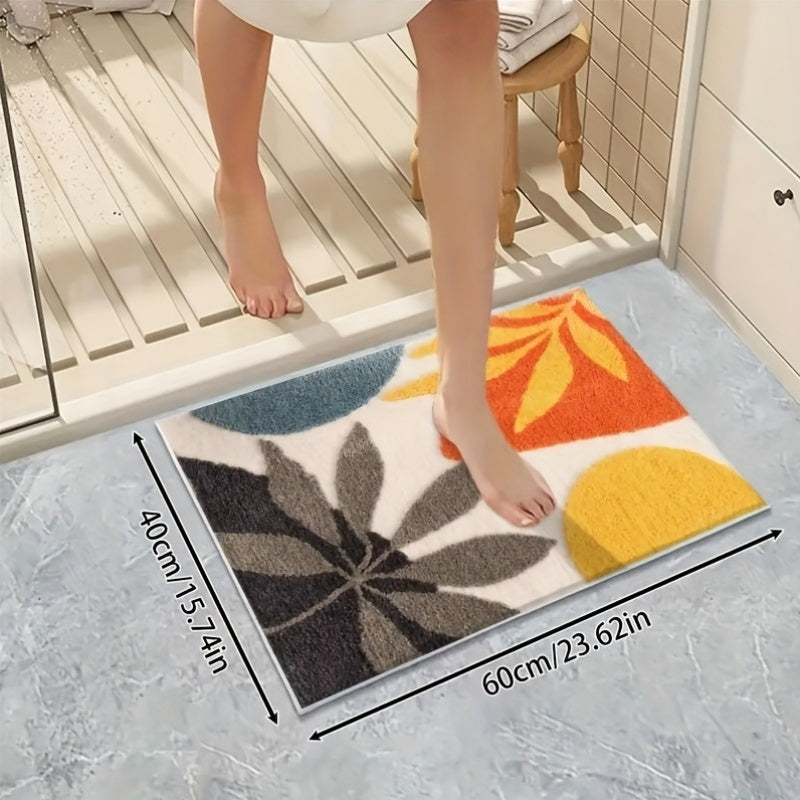 Tapis de Bain Géométrique Abstrait – Absorbant et Doux pour Salle de Bain ou Cuisine