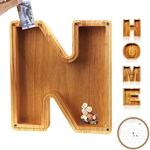 Tirelire TreasureNest | Tirelire en bois personnalisée avec des motifs de lettres de l'alphabet
