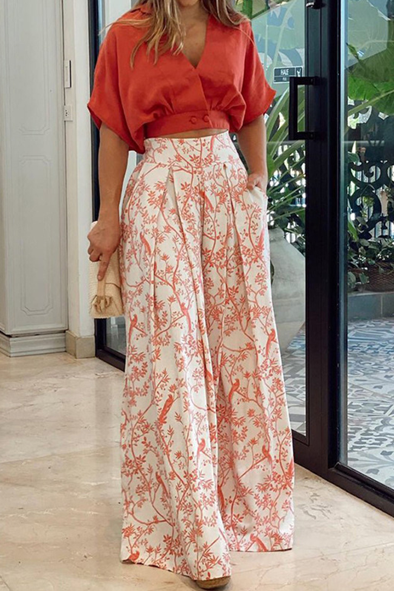 Xandra | Ensemble Confortable en Deux Pièces | Ensemble de Luxe en Satin pour Femmes Mandarine/Noir/Rouge/Bleu | Top Crop à Manches Bouffantes & Pantalon Palazzo | Vêtements Élégants pour Femmes S-3XL | Look Raffiné & Confort Ultime