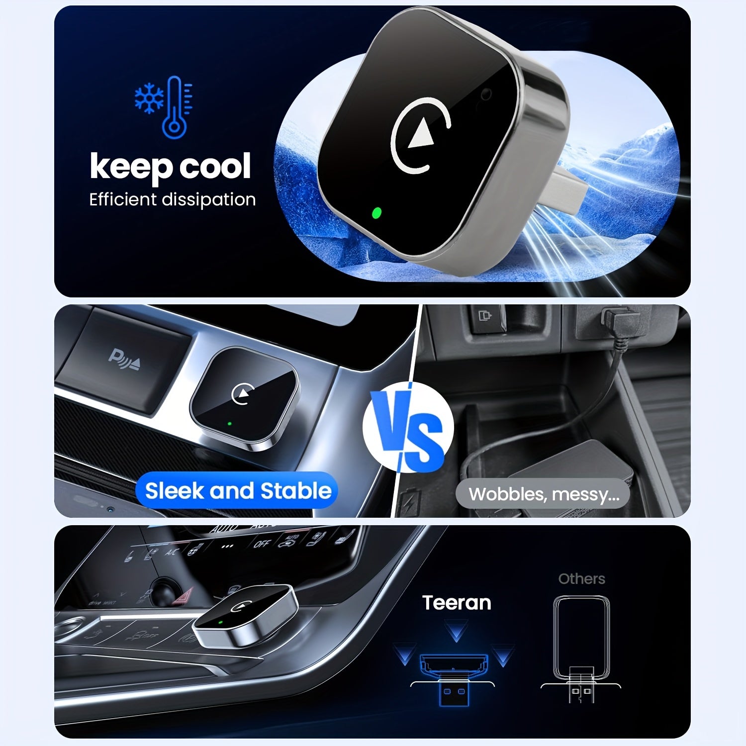 Adaptateur CarPlay & Android Auto Sans Fil 2-en-1 – Plug & Play Connexion Rapide