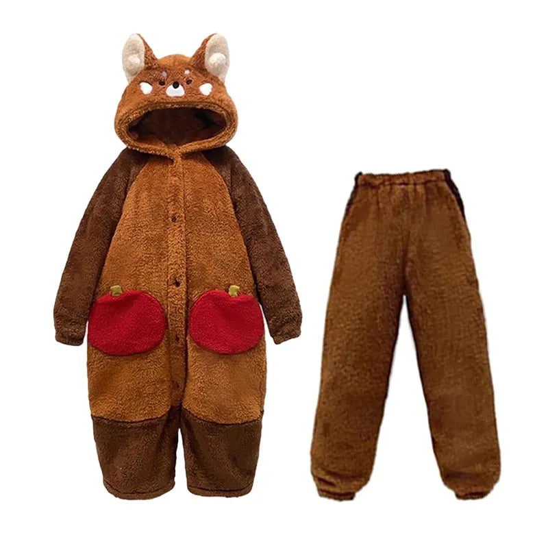 Ensemble de Pyjama PandaLuxe Cozy Kawaii Cartoon Panda Rouge | Vêtements de nuit adorables et confortables pour une relaxation et un amusement ultimes