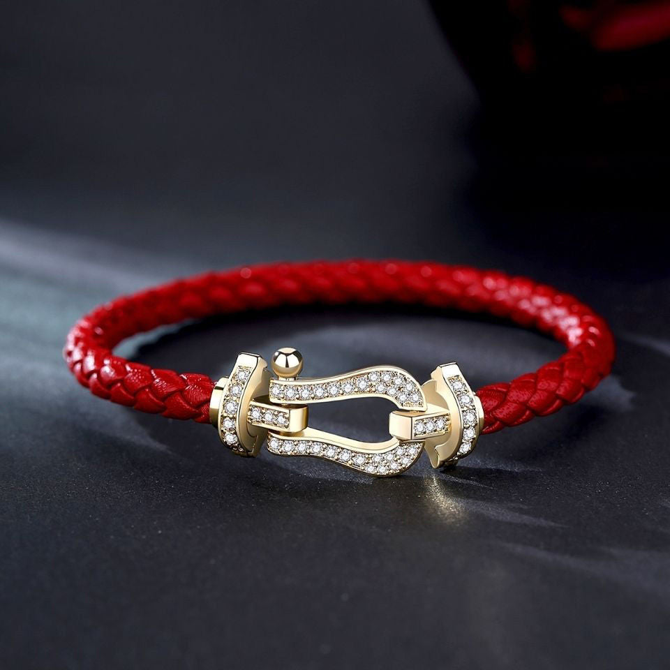 Bracelet en cuir tressé rond avec des cristaux