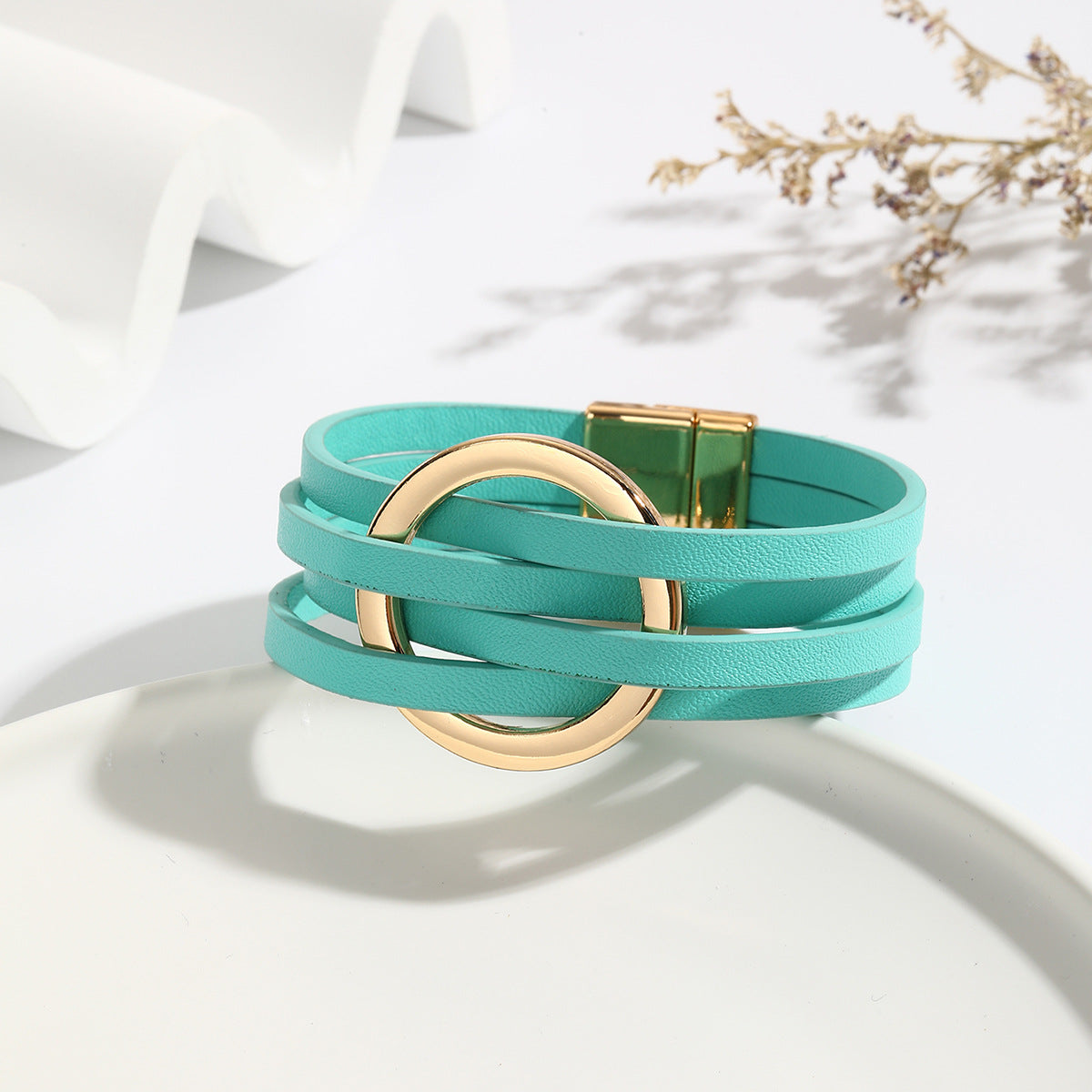Bracelet en cuir à double cercle bohémien