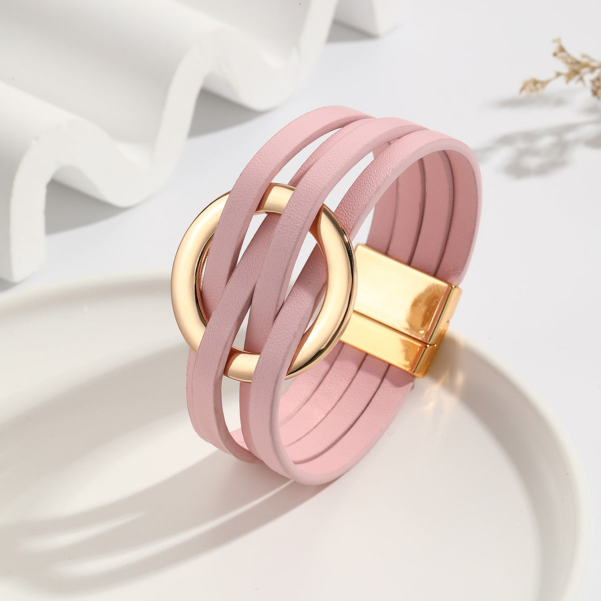 Bracelet en cuir à double cercle bohémien