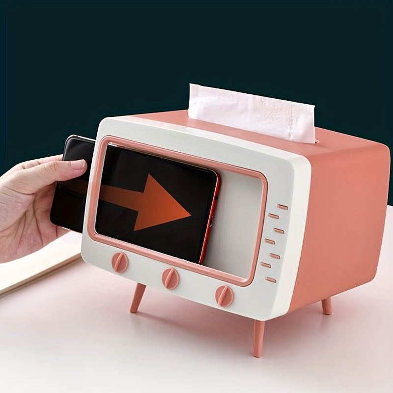 Support de Boîte à Mouchoirs RetroTV - Distributeur de Mouchoirs Multifonction avec Support de Téléphone