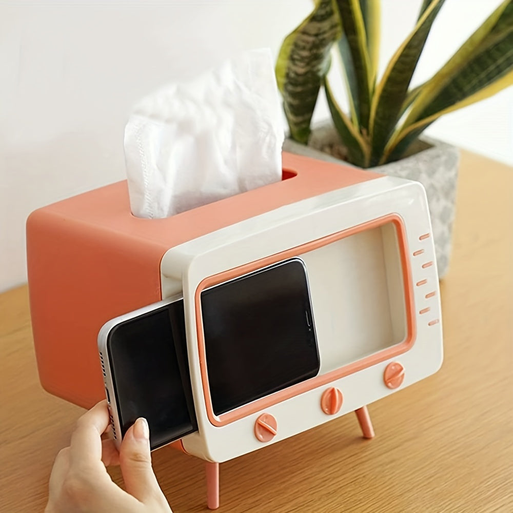 Support de Boîte à Mouchoirs RetroTV - Distributeur de Mouchoirs Multifonction avec Support de Téléphone