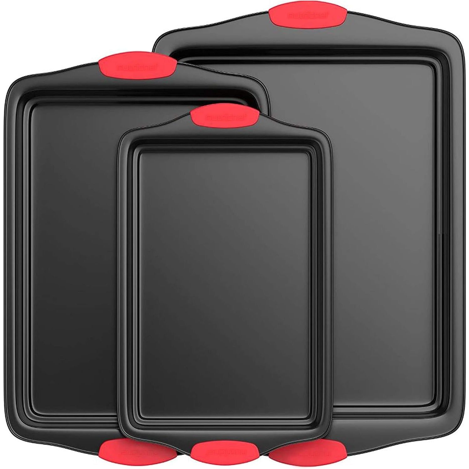 CulinaryElegance Poêle à pâtisserie antiadhésive suprême | Acier robuste avec poignées en silicone rouge ergonomiques pour un nettoyage facile et des résultats de cuisson supérieurs