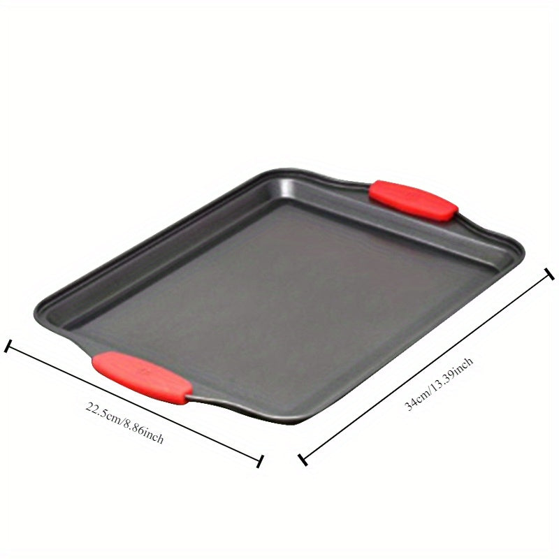 CulinaryElegance Poêle à pâtisserie antiadhésive suprême | Acier robuste avec poignées en silicone rouge ergonomiques pour un nettoyage facile et des résultats de cuisson supérieurs