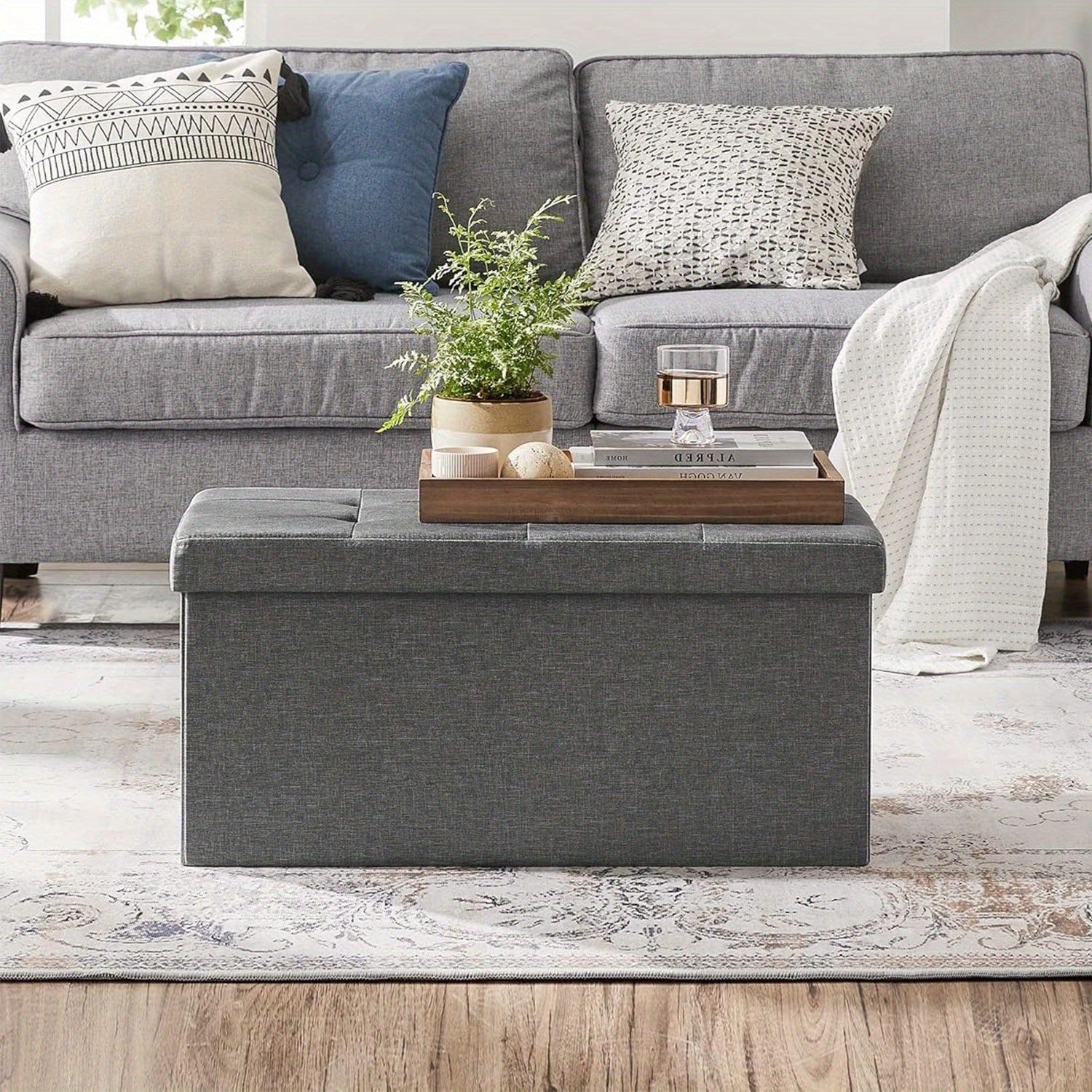 Pouf de Rangement Deluxe EleganceHaven | Pouf pliable de 80L pour des espaces de vie raffinés