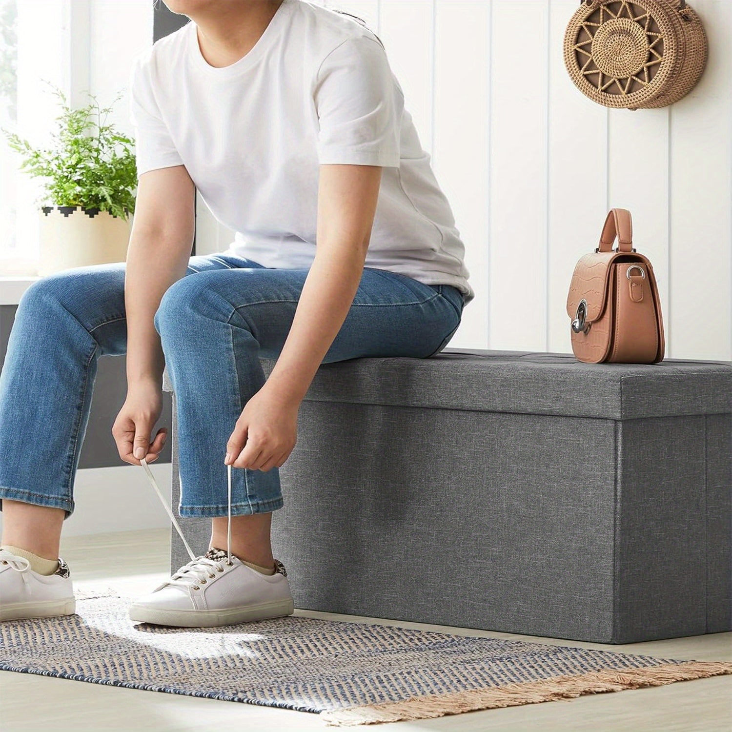 Pouf de Rangement Deluxe EleganceHaven | Pouf pliable de 80L pour des espaces de vie raffinés