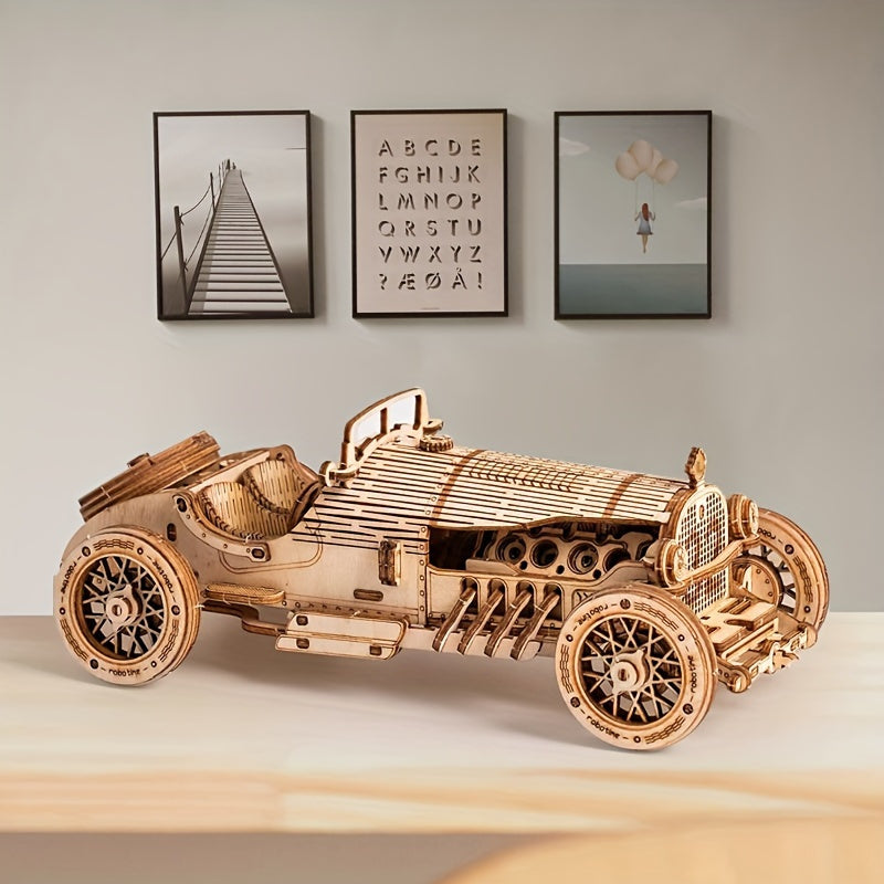 Puzzle Auto en Bois Vintage 3D – Modèle Mécanique avec Engrenages et Design Détailé