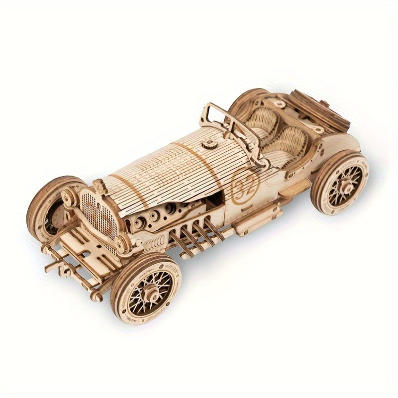 Puzzle Auto en Bois Vintage 3D – Modèle Mécanique avec Engrenages et Design Détailé