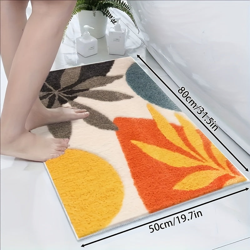 Tapis de Bain Géométrique Abstrait – Absorbant et Doux pour Salle de Bain ou Cuisine