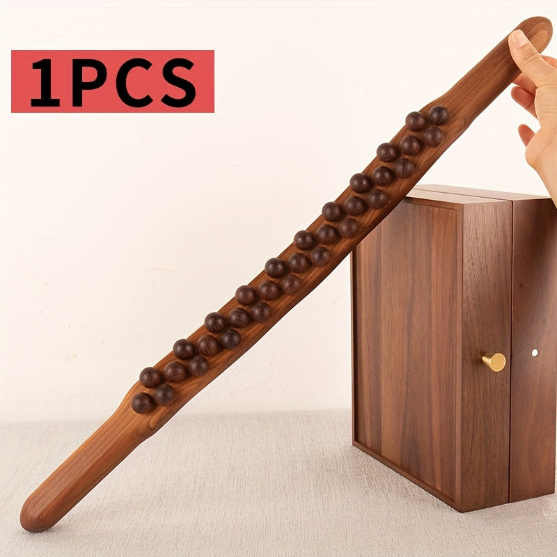 Bâton de Massage en Bois avec 31 Perles – Détente Musculaire Profonde