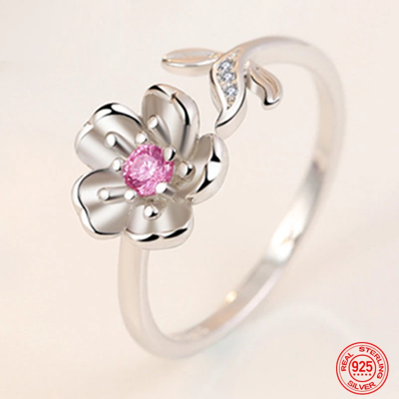 Bague à fleurs ajustable en argent 925