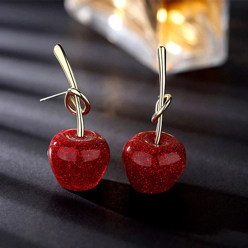 Superbes boucles d'oreilles cerises rouges