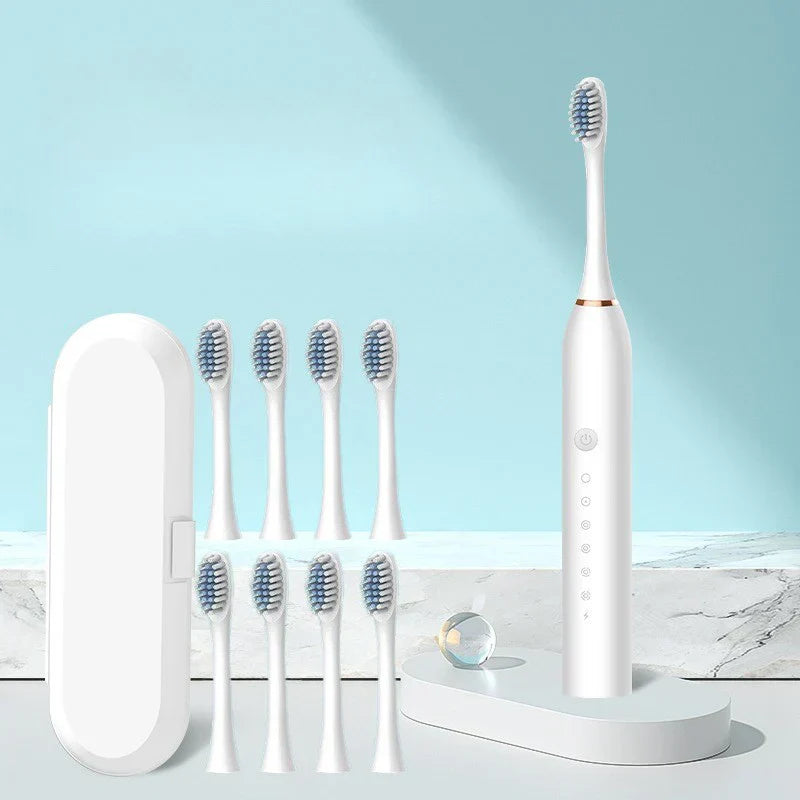 Brosse à dents sonique rechargeable | Silencieuse & Puissante | 8 Têtes de brosse | USB