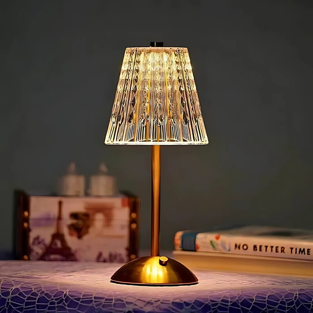 AuraLuxe Lampe de Table LED en Cristal | Lampe raffinée avec lumière scintillante pour une ambiance luxueuse