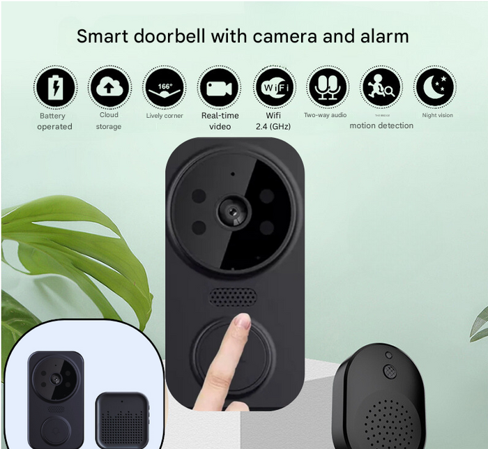 Sonnette Wi-Fi Intelligente Noire avec Caméra – Noctiq