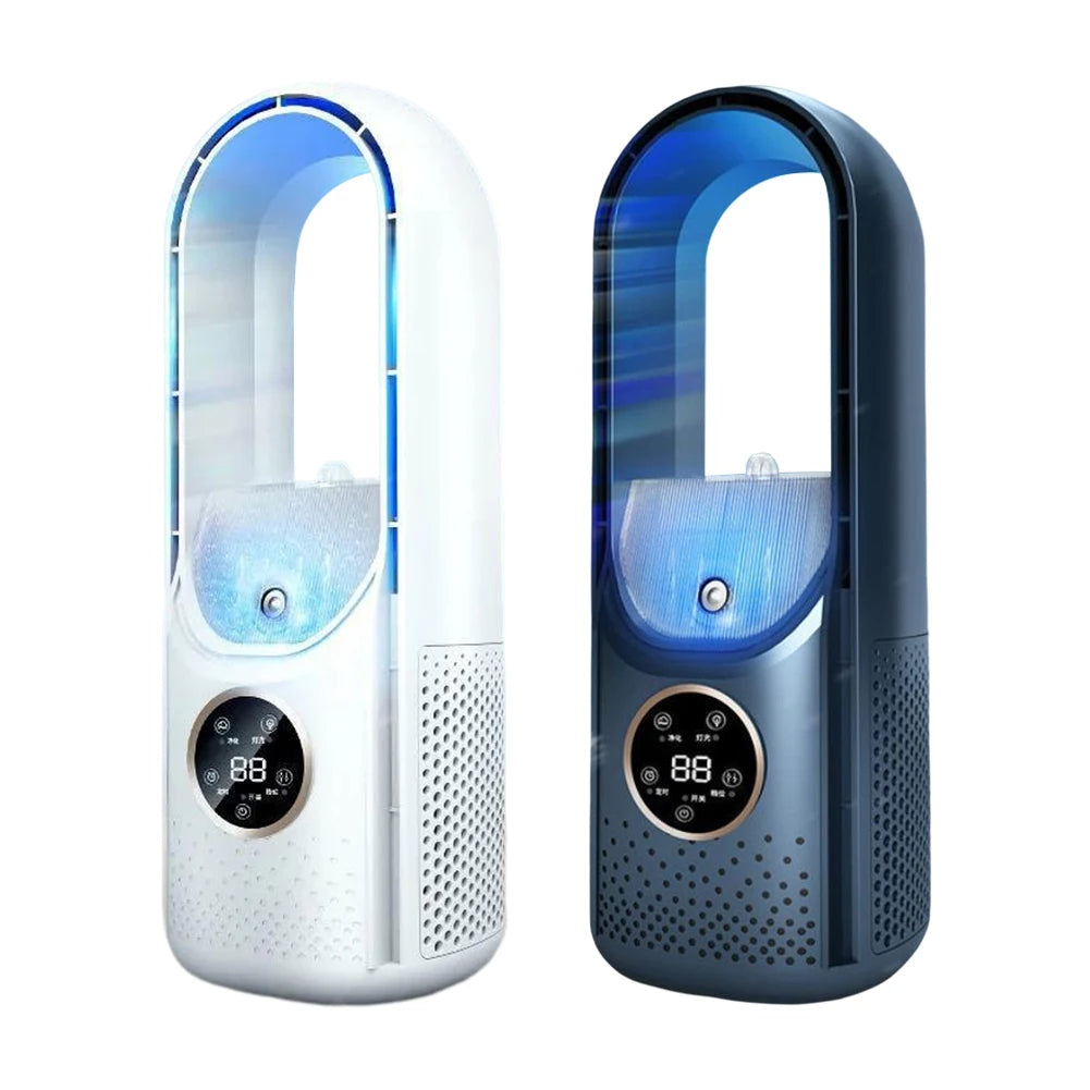 202Portable Airco - Climatisation Portable Silencieuse - Alimentée par USB - 6 Vitesses - Pour la Maison, le Bureau & les Voyages - Blanc/Bleu