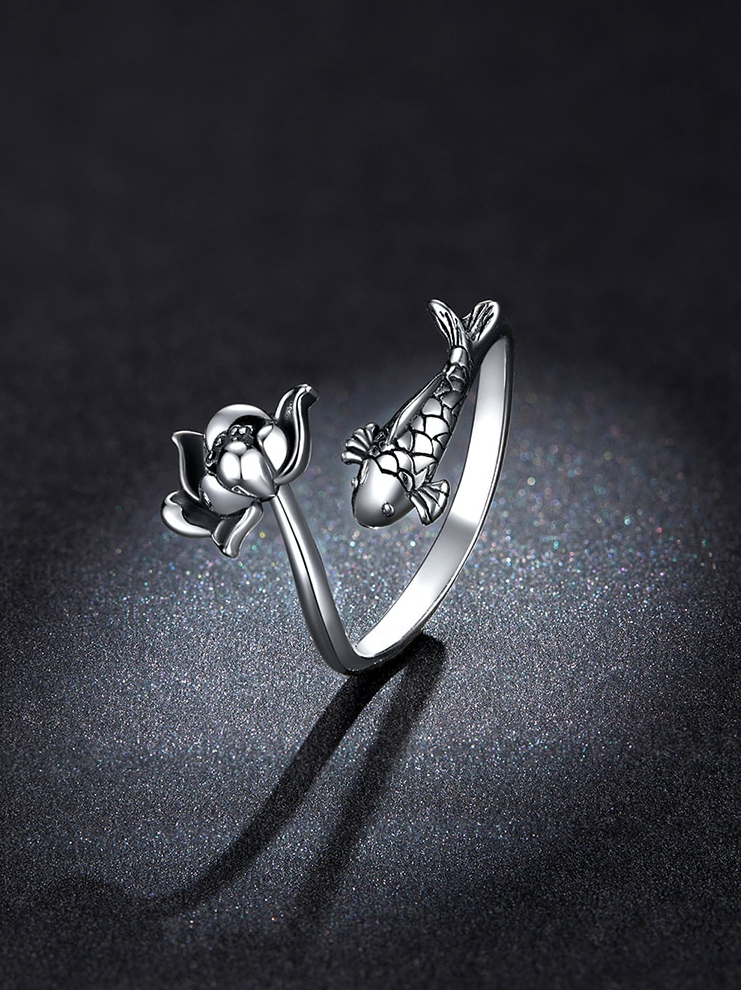 Bague ajustable Koi et Lotus