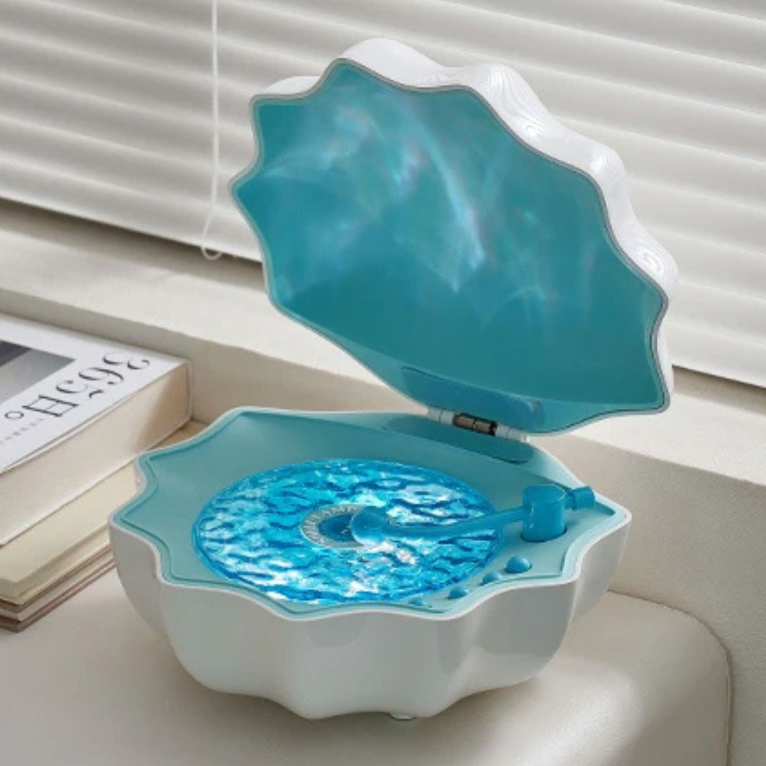 AquaAura Lampe coquillage Haut-parleur | Haut-parleur Bluetooth portable avec projection immersive de vagues et éclairage d'ambiance