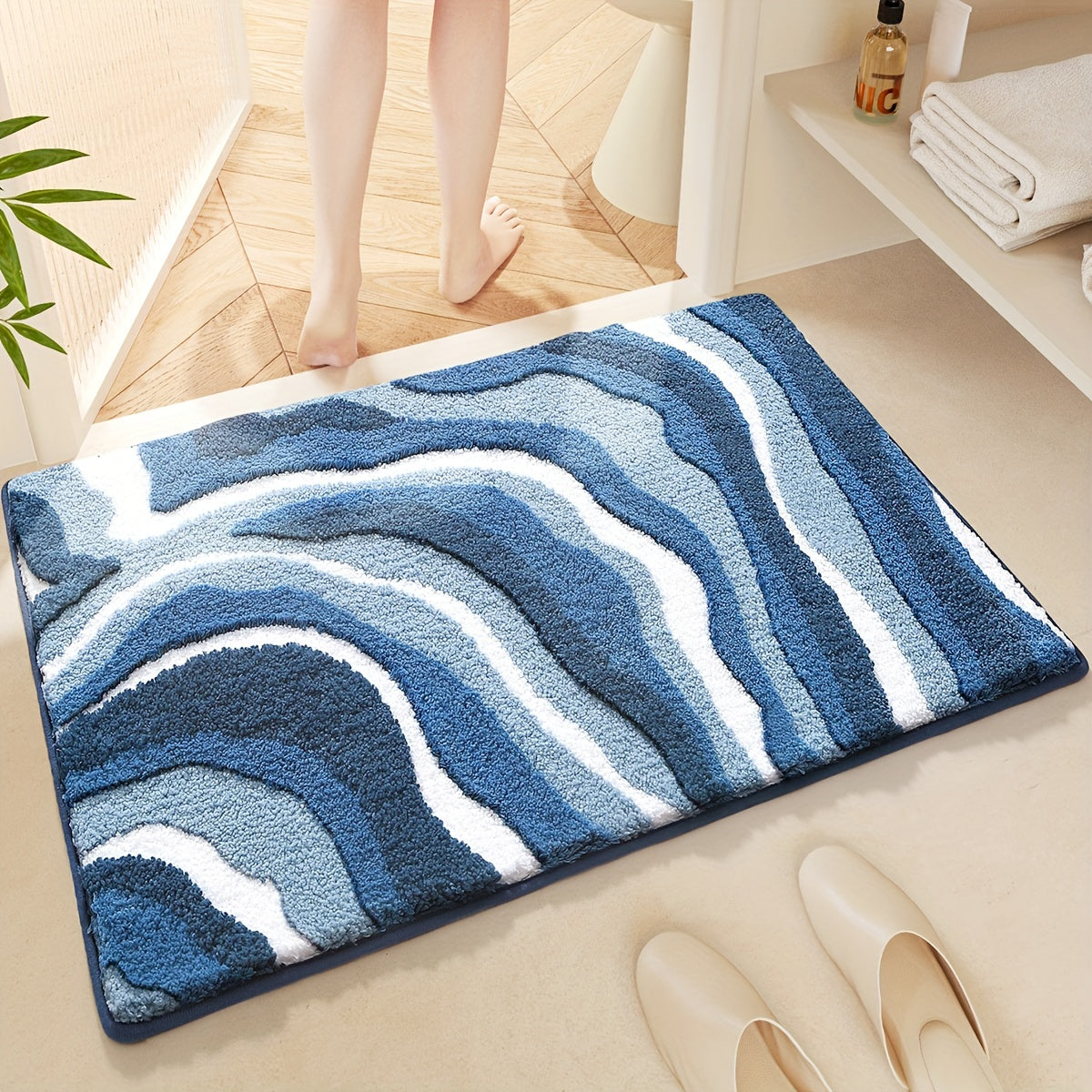 Tapis de Salle de Bain Géométrique – Absorbant et Doux avec un Dessous Antidérapant
