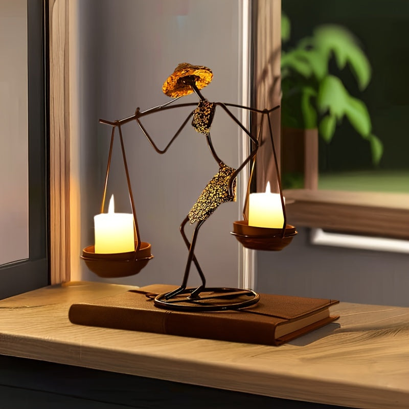 Bougeoir Créatif en Forme d'Équilibre – Décoration de Table Artistique en Fonte pour une Ambiance Chaleureuse