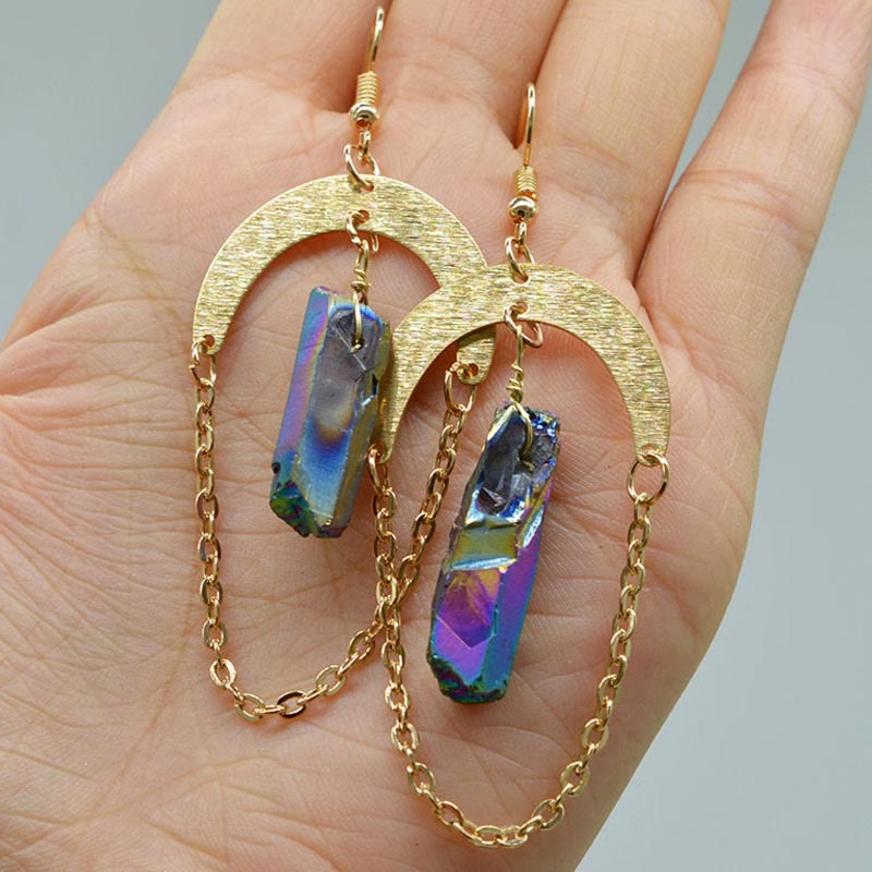 Boucles d'oreilles en cristal naturel lune-étoiles – Elara