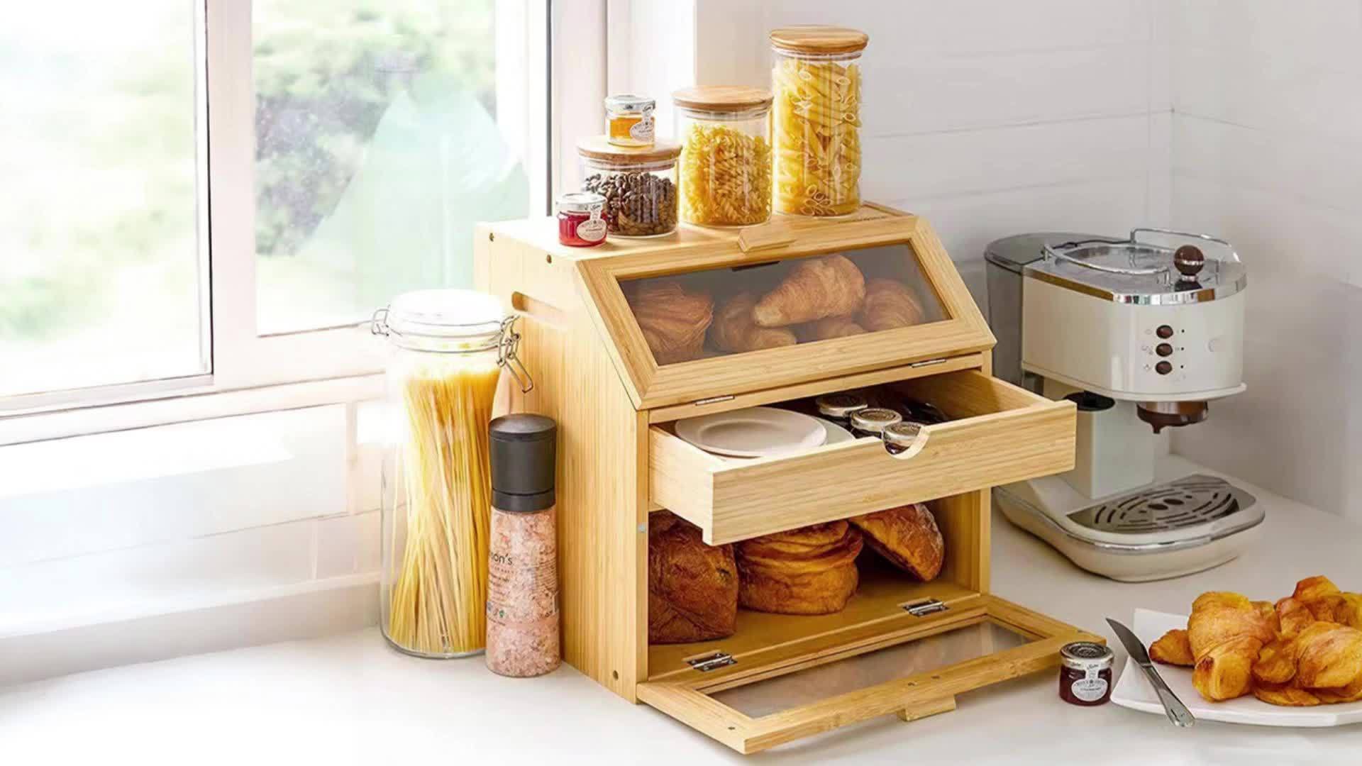 Boîte à Pain en Bambou avec Étagères Doubles – Pratique et Élégante